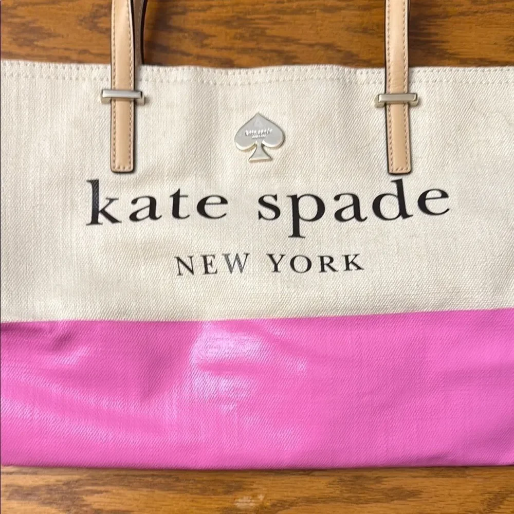 Kate Spade Cream and Pink Tote Bag with Leather Straps